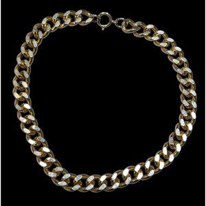 Classic Chunky Heavy Gold Tone Chain Necklace With Silver Tone Accents